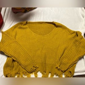 Mustard Scoop Neck Crop Sweater